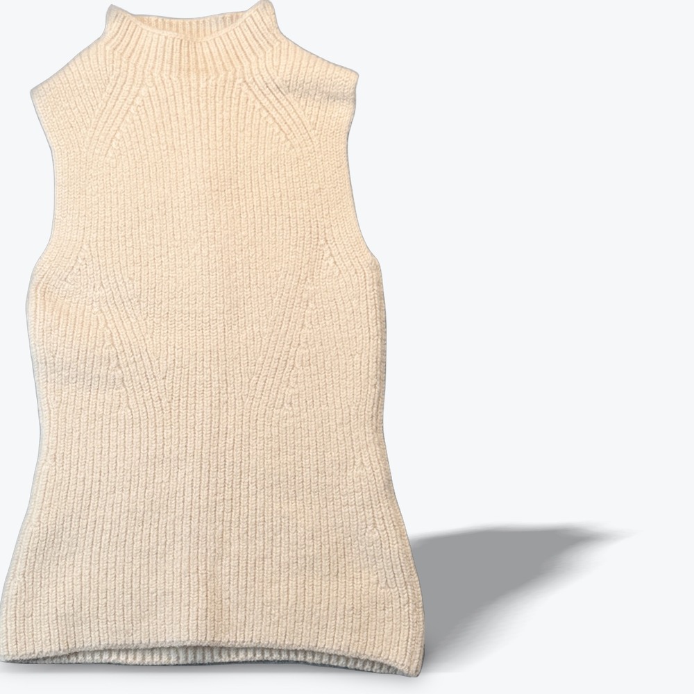 Sleeveless Alpaca Wool Sweater Closed Brand Ribbed Mock Neck Cream Womens XXS